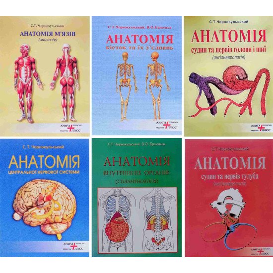 Комплект з 6-ти книг Анатомія м'язів Анатомія кісток Анатомія судин голови і шиї Анатомія судин тулуба Анатомія ЦНС Анатомія внутрішніх органів Чорнокульський С.Т. - №1
