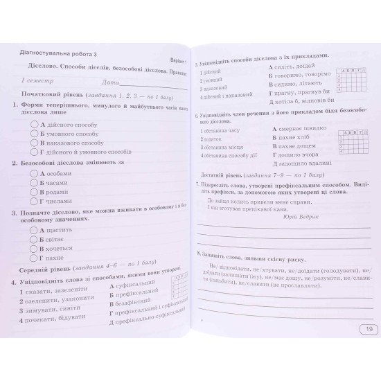 Українська мова 7 клас Діагностувальні роботи за прогр. Н. Голуб, О. Горошкіної - №4